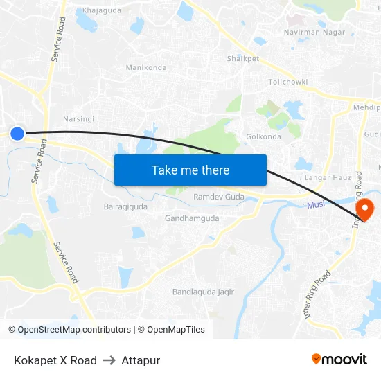 Kokapet X Road to Attapur map