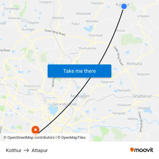 Kolthur to Attapur map