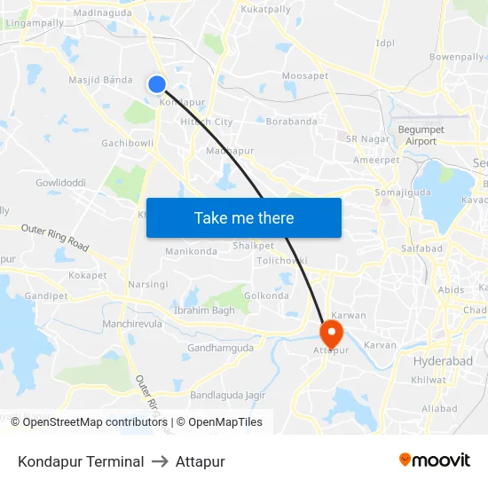 Kondapur Terminal to Attapur map