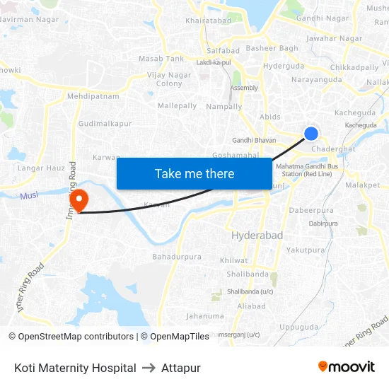 Koti Maternity Hospital to Attapur map