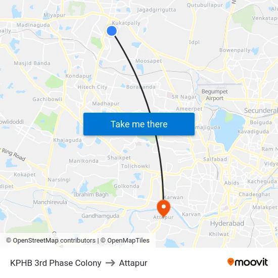 KPHB 3rd Phase Colony to Attapur map