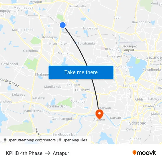 KPHB 4th Phase to Attapur map