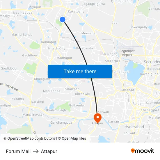 Forum Mall to Attapur map