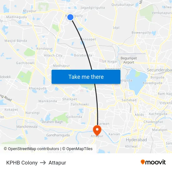 KPHB Colony to Attapur map