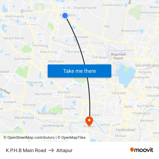 K.P.H.B Main Road to Attapur map