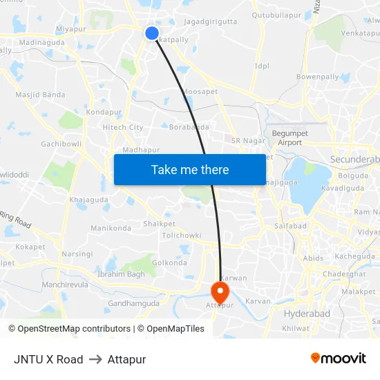 JNTU X Road to Attapur map