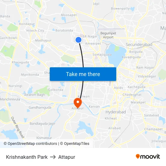 Krishnakanth Park to Attapur map