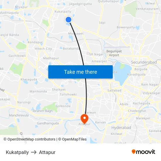 Kukatpally to Attapur map