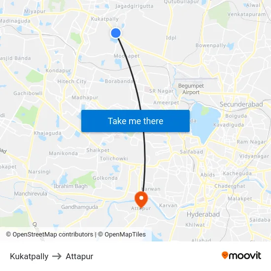 Kukatpally to Attapur map