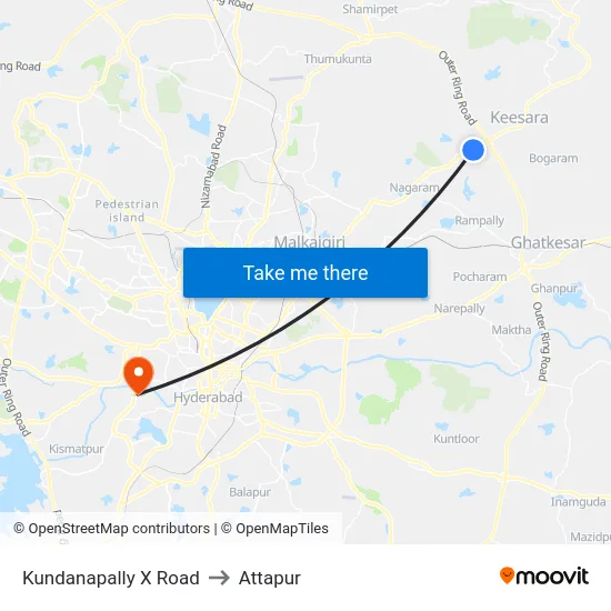 Kundanapally X Road to Attapur map