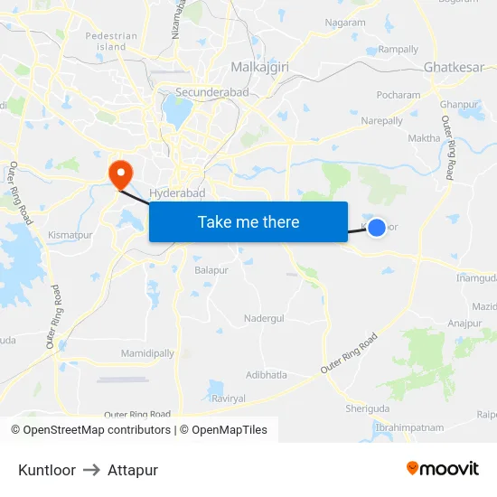 Kuntloor to Attapur map