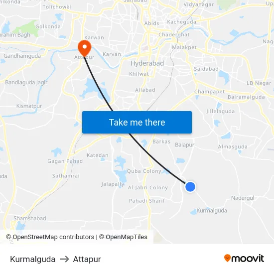 Kurmalguda to Attapur map
