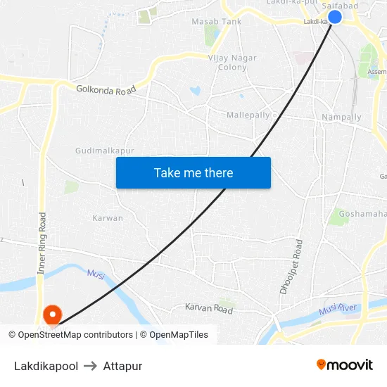 Lakdikapool to Attapur map
