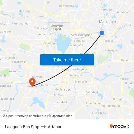 Lalaguda Bus Stop to Attapur map