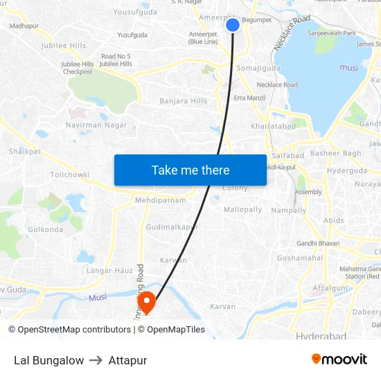 Lal Bungalow to Attapur map