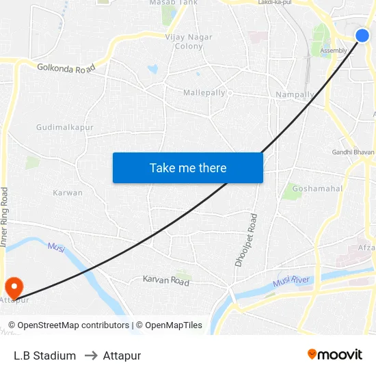 L.B Stadium to Attapur map