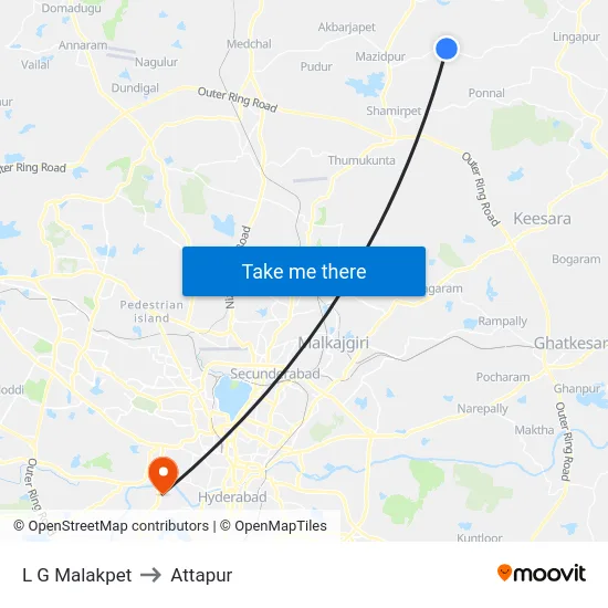 L G Malakpet to Attapur map