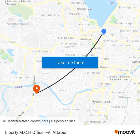 Liberty M.C.H Office to Attapur map