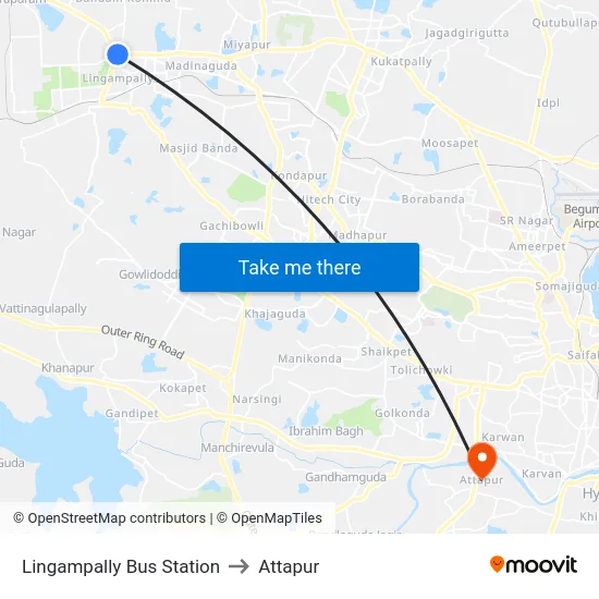 Lingampally Bus Station to Attapur map