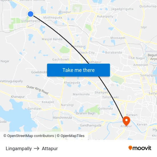 Lingampally to Attapur map