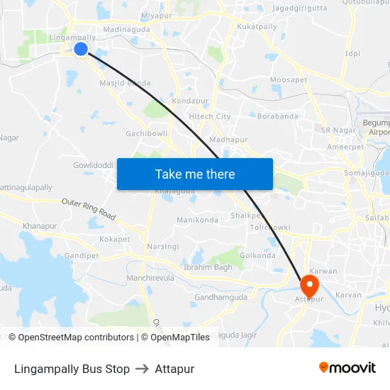 Lingampally Bus Stop to Attapur map