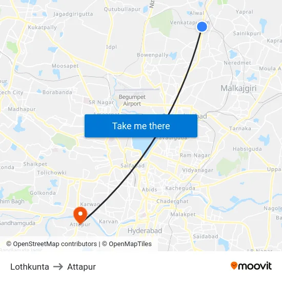 Lothkunta to Attapur map