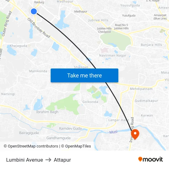 Lumbini Avenue to Attapur map