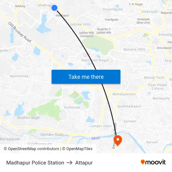 Madhapur Police Station to Attapur map