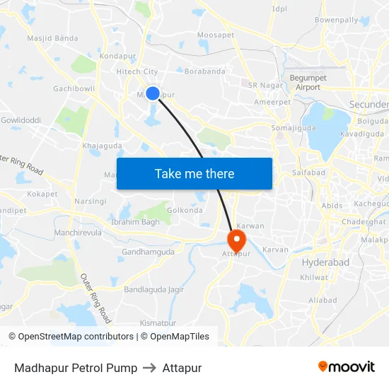 Madhapur Petrol Pump to Attapur map