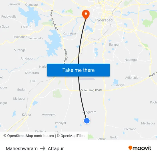 Maheshwaram to Attapur map