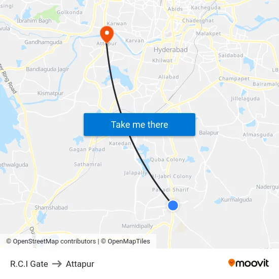 R.C.I Gate to Attapur map