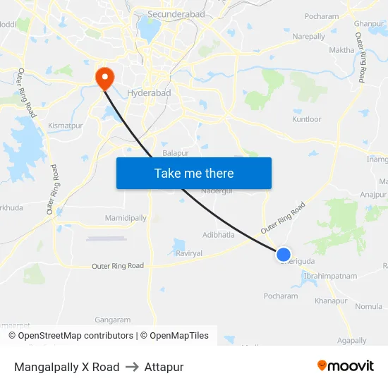Mangalpally X Road to Attapur map