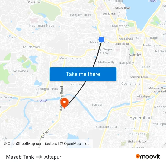 Masab Tank to Attapur map