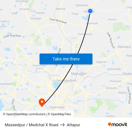 Mazeedpur / Medchal X Road to Attapur map