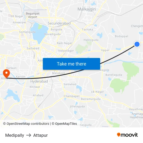 Medipally to Attapur map