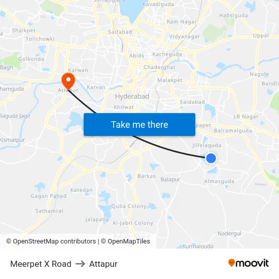Meerpet X Road to Attapur map
