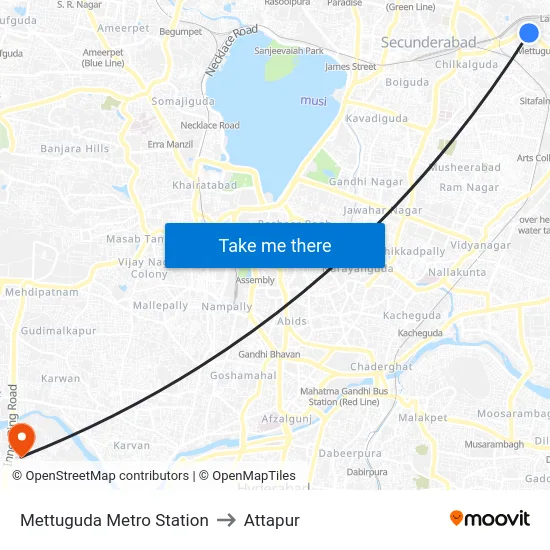 Mettuguda Metro Station to Attapur map