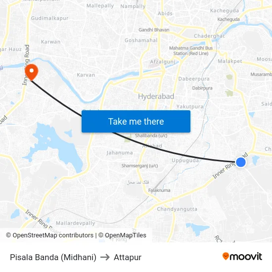 Pisala Banda (Midhani) to Attapur map