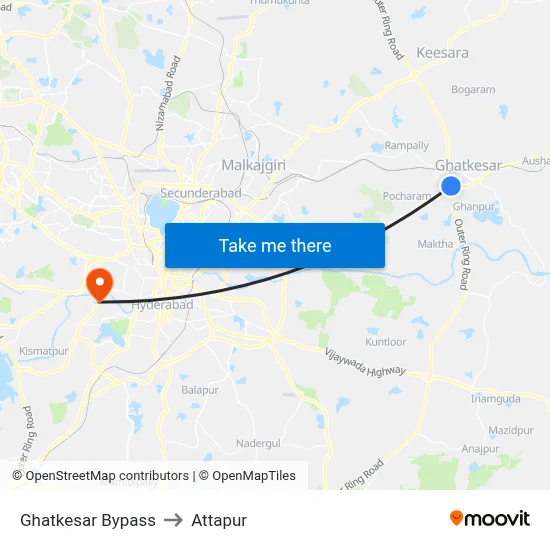 Ghatkesar Bypass to Attapur map