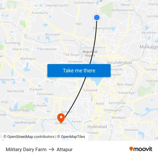 Military Dairy Farm to Attapur map