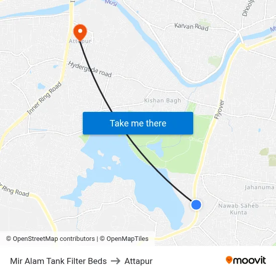 Mir Alam Tank Filter Beds to Attapur map