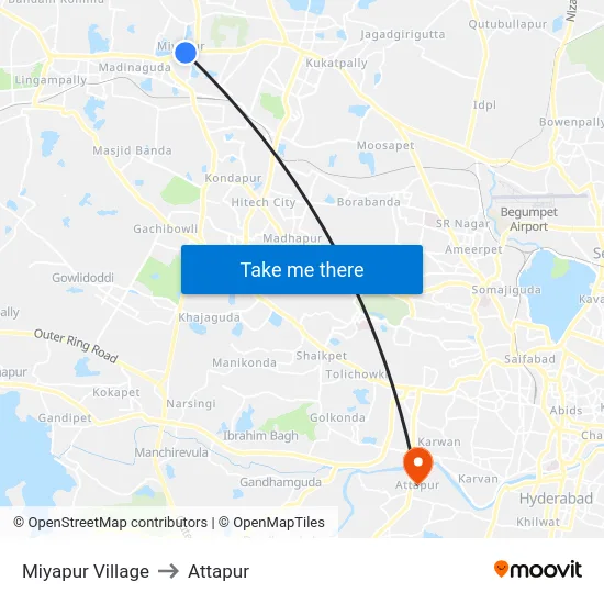 Miyapur Village to Attapur map