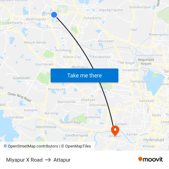 Miyapur X Road to Attapur map