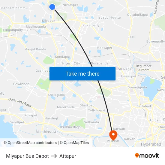 Miyapur Bus Depot to Attapur map