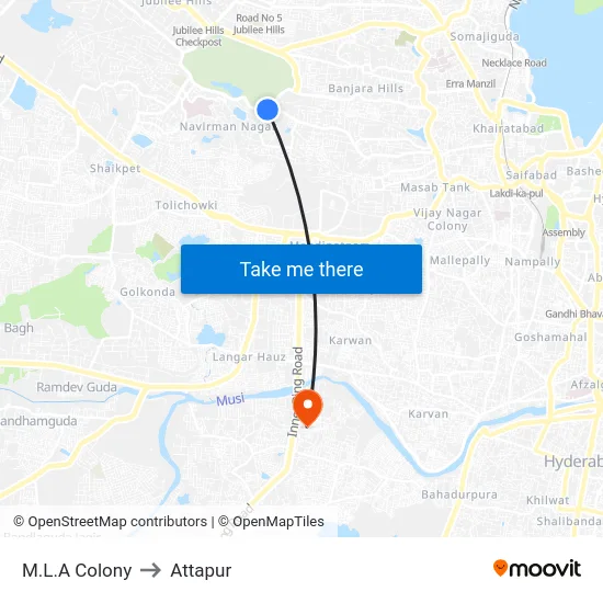 M.L.A Colony to Attapur map