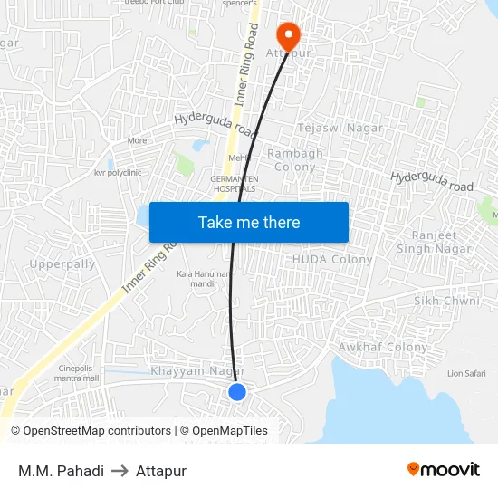 M.M. Pahadi to Attapur map