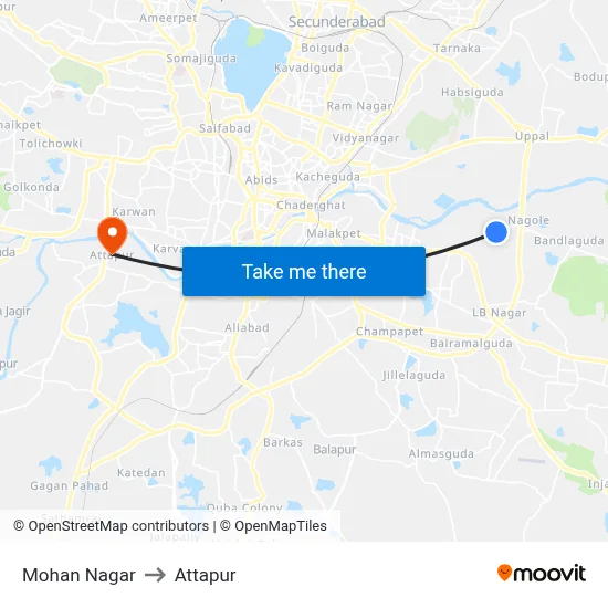 Mohan Nagar to Attapur map