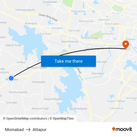 Moinabad to Attapur map