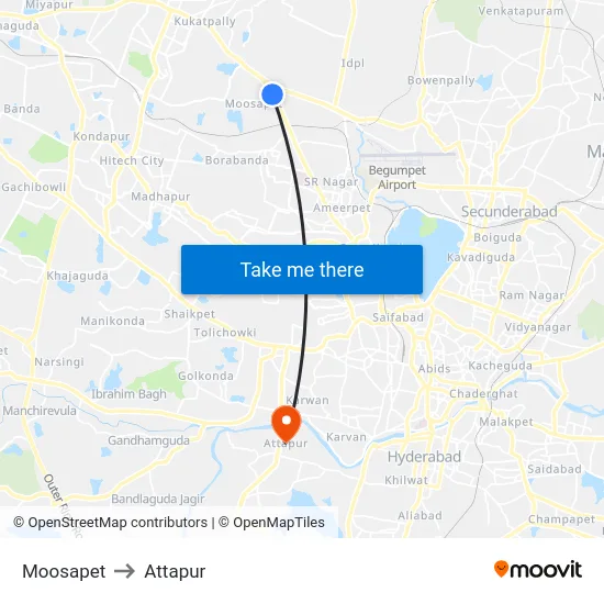 Moosapet to Attapur map