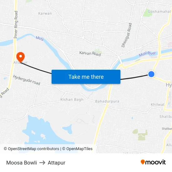 Moosa Bowli to Attapur map